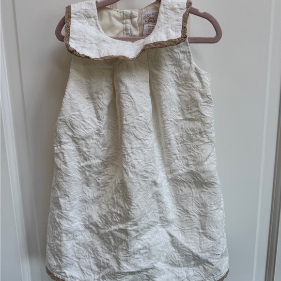 Heirlooms 3T Girls Cream and Brown Sleeveless Dress with Elegant Design - Picture 1 of 5